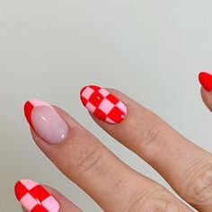 600 likes, 26 comments - han.polished on January 20, 2022: "valentines nails are starting and I love it!!❤️ • • • #checkerednails #valentinesnails #valentinesnailart #vdaynails #handpaintednailart...". Red And Checkered Nails, Red Checker Nails, Pink And Brown Checkered Nails, Red White And Blue Checkered Nails, Valentine’s Day Nails Checkered, Check Board Nails, Checkered Valentines Day Nails, Crazy Fun Nail Designs, Valentines Nails Checker