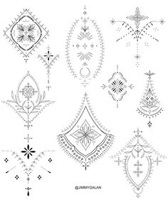 the different designs on this page are drawn in black and white, with an intricate design