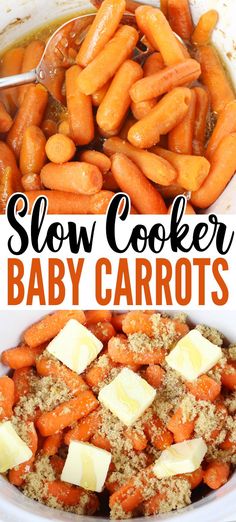 slow cooker baby carrots in a bowl with butter and seasoning