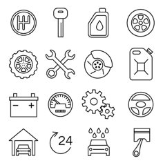 car service icons are shown in black and white, including the symbols for different vehicles