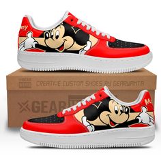 Mickey Custom Cartoon Air Sneakers LT13-Gear Wanta Cartoon Sneakers, Iconic Sneakers, Air Sneakers, Custom Air Force 1, Custom Cartoons, Streetwear Style, Classic Silhouette, Shoe Size Chart, Cartoon Kids