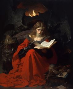 a painting of a woman reading a book