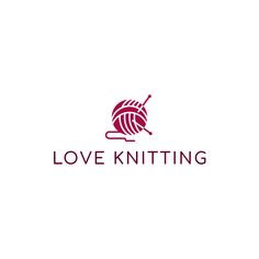 the logo for love knitting is shown in red and pink colors on a white background