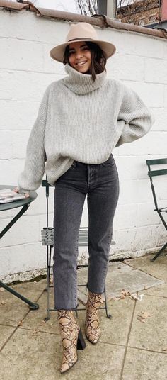 Oversized Cowl Neck Sweater Outfit, Gray Jeans Black Boots Outfit, Grey Cowl Neck Sweater Outfit, Fall 2023 Work Fashion Trends, Connecticut Style Fashion, Gray Jeans Fall Outfit, Formal Women Pants Outfits, Dark Grey Mom Jeans Outfit, Half Moon Bay Outfit