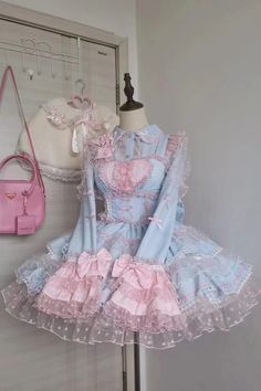 Candy Theme Dress, Aesthetic Pink Clothes, Princesscore Dress, Dresses Princess, Dessert Dress, Blue Pink Aesthetic, Fairy Core Clothes, Blue Summer Dress, Pink And Blue Aesthetic