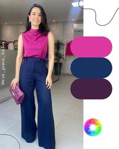 Purple Shirt Work Outfit, How To Style Colored Pants, Colorful Outfits Summer, Royal Blue Shirt Outfit, Colorful Work Outfits, 2022 Scarf, A Daily Routine, Mode Rose