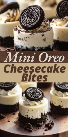 mini oreo cheesecake bites on a wooden board