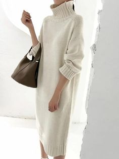 Knitted Dress Outfit, Upcoming Fashion Trends, White Sweater Dress, Dress Sweater, Knitted Bodycon Dress, Womens Knit Dresses, Knitwear Fashion, White Sweater, 가을 패션