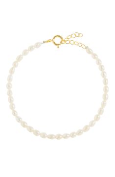 Elevate your designer jewelry collection with this beautiful rice pearl bracelet. Handcrafted from luxurious 18ct Gold vermeil-plated Sterling Silver and rice pearls, this lightweight statement pearl bracelet is timeless, perfect for a bride-to-be or gifting for her. A fabulous day to night bracelet to add a touch of glamour and style. Adjustable length bracelet made from Rice Pearls & 18ct yellow gold plated sterling silver. Maximum length: 21.5cm / 81/2" Minimum length: 18cm / 7". Rice Pearl Bracelet Gold, Real Pearl Bracelet, Pearl Bracelet Gold, Rice Pearls, Designers Jewelry Collection, Wedding Engagement Gifts, Real Pearls, Designer Jewellery, Watch Necklace