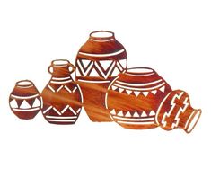 wooden ornaments are arranged in the shape of vases and bowls on a white background