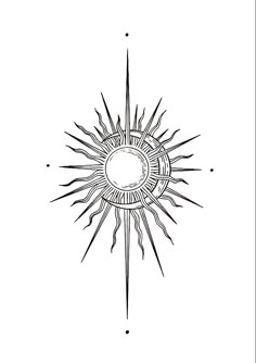 a black and white drawing of a sun with rays coming out of the center, on a white background