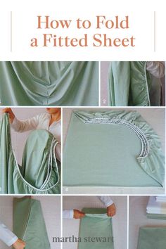 instructions for how to fold a fitted sheet in four easy steps with pictures and text below