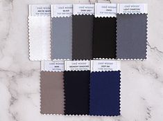 the color swatches are all different from gray to blue, and each one has an individual name on it