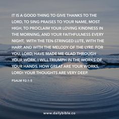 water with the words, it is a good thing to give thanks to the lord