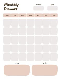 a printable planner for the month with pink and brown squares on it's side