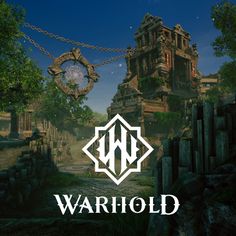 the logo for warhold is shown in front of an image of a castle