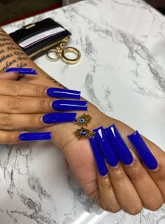 Long Tapered Square Acrylic Nails Solid Color, Blue Plain Nails Acrylic, Dark Blue Acrylic Nails Square, Dark Blue Baddie Nails, Solid Color Long Nails, Long Blue Nail Designs, Long Dark Blue Nails, Acrylic Nails Light Purple, Blue Nails Black Women