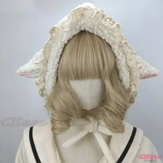 Qteee - Lace Lolita Hat with Adorable Sheep Ears - Cozy and Stylish Sheep Ears, Grunge Coquette, Hair References, Outfit Reference, Kawaii Hairstyles, Cute Sheep, Kawaii Dress, Ear Hats, Ear Protection