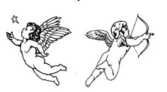 two cherubs with bows and arrows in their hands, one is aiming at the other