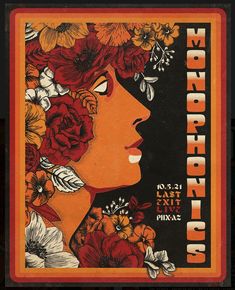 a poster with flowers on it that reads rosefield club, featuring a woman's face surrounded by red and white flowers