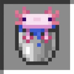 an image of a pixelated cup with a pink hat on it's head