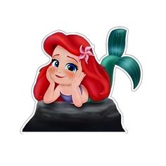 the little mermaid sticker is laying on top of a black rock with her hand under her chin