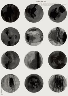 nine black and white circles with different images