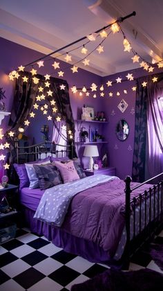 Purple Teen Bedroom Ideas, Witchy Vibes Bedroom, Neon Goth Room, Pink Witch Bedroom, Dark Girly Bedroom, Dream Bedroom Black, Teen Bedroom Ideas Aesthetic, Bedroom Dark Purple, Creative Corner Ideas