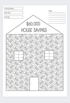 a house savings sheet with the words $ 20, 000 and two houses on it