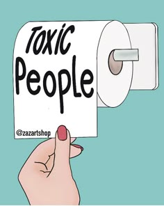 a person holding a sign that says,'tonic people'in front of a toilet paper roll