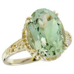 Embrace elegance with our Natural Green Amethyst Vintage-Style Cocktail Filigree Ring in Solid 9K Yellow Gold. This exquisite ring features a stunning natural green amethyst at its center, displaying a delicate, soft green hue that catches the light with every movement. The vintage-inspired design showcases intricate detailing, offering a perfect blend of classic sophistication. Set in solid 9K yellow gold, this ring exudes luxury and warmth. Ideal for special occasions, evening wear, or as a st Vintage Cocktail Rings, Vintage Inspired Rings, Vintage Cocktail Ring, Filigree Jewelry, Amethyst Color, Modern Ring, Filigree Design, Vintage Cocktail, Filigree Ring