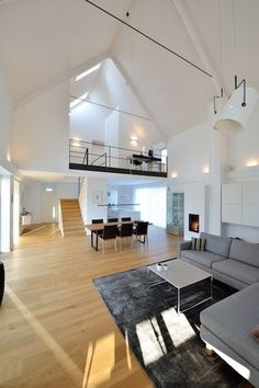 a living room filled with furniture and a fire place in the middle of a room