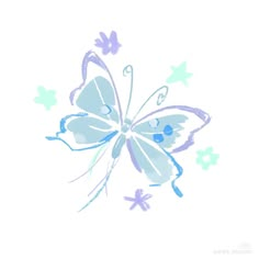 a drawing of a blue butterfly on a white background