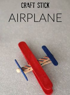 an airplane made out of popsicle sticks with the words craft stick airplane on it