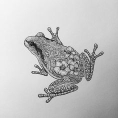 a drawing of a frog with flowers on its back