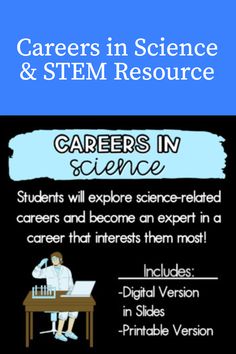 a poster with the words career in science and an image of a person sitting at a desk