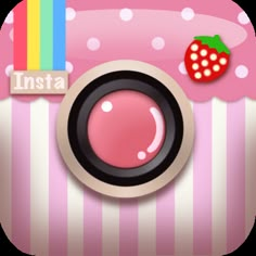 an insta camera with a strawberry on it