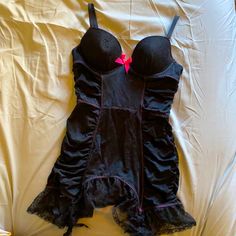 Black Nightie With Pink Stitching And Pink Bow On Front And Back Nwot Black Nightie, Victoria Secret Lingerie, Victoria Secrets, Pink Bow, Victoria's Secret Pink, Victoria Secret, Pink Black, Secret Pink, Women's Intimates