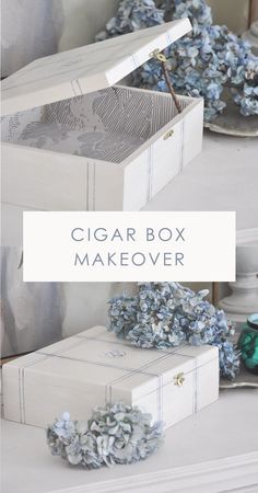 vintage cigar box makeover, cigar box crafts ideas, repurposed thrifted cigar box | bone inlay storage box, diy home decor, anthropologie cloud formation wallpaper lining Dollar Tree Bathroom Decor, Dollar Tree Bathroom, Storing Coffee, Repurposed Furniture Ideas, Bathroom Mirrors Diy, Expensive Decor, Wallpaper Crafts, Box Makeover