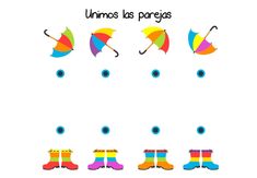 an image of children's rain boots and umbrellas with words that read ummos las parejas