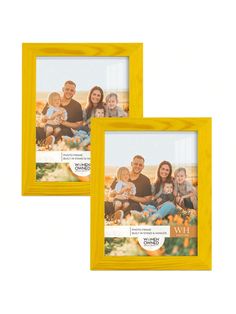 two yellow frames with an image of the family