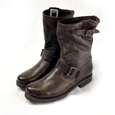 Frye Veronica Short Slouch Genuine Leather Deep Chocolate Brown Harness Boots Size 5.5. Absolutely Stunning Craftsmanship In Like New Condition! I Don’t Believe These Were Ever Worn. I’m Open To Offers On Anything In My Closet! Bundle Multiple Items And Save! New To Poshmark? Use Code Proverbs31_18 At Signup For $10 Off Your First Purchase! Wide Calf Brown Leather Lace-up Boots, Casual Brown Lace-up Moto Boots, Brown Leather Lace-up Boots With Wide Calf, Brown Wide Calf Lace-up Boots, Brown Oiled Leather Lace-up Moto Boots, Brown Leather Riding Boots, Frye Harness Boots, Short Brown Boots, Black Leather Riding Boots