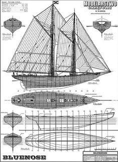 the bluenos model boat is shown in black and white, with plans for it