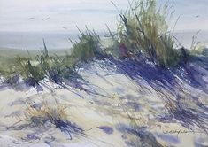 watercolor painting of sand dunes and sea oats