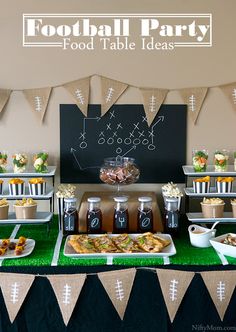 a football themed party with food and snacks