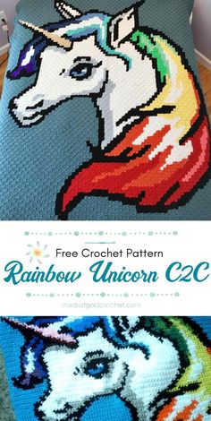 a crocheted unicorn blanket is shown with the text, free crochet pattern