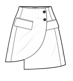 the front view of a skirt with buttons on the side and pockets at the bottom