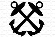 two crossed scissors and an anchor on a white background