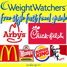 an advertisement for mcdonald's fast food with the words, weight watchers free style fast food guide