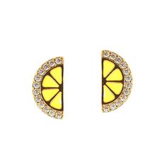 TAI JEWELRY | Enamel Lemon Slice Studs | Earrings | Tai Jewelry, Lemon Slices, Lemon Slice, Be Prepared, Earrings Gold, Sunnies, Lemon, Plating, Brass